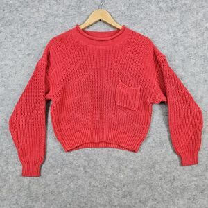 Bibesco Women's Red Knit Sweater Size M‎ Pocket Cotton Ramie Vintage SPOT